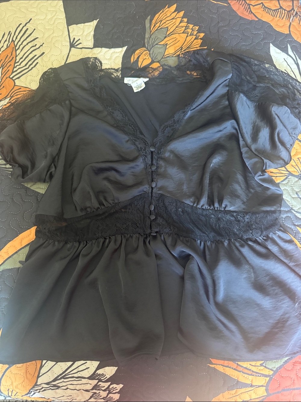 Torrid Black Lace-Trim Peplum Blouse - Picture 3 of 4